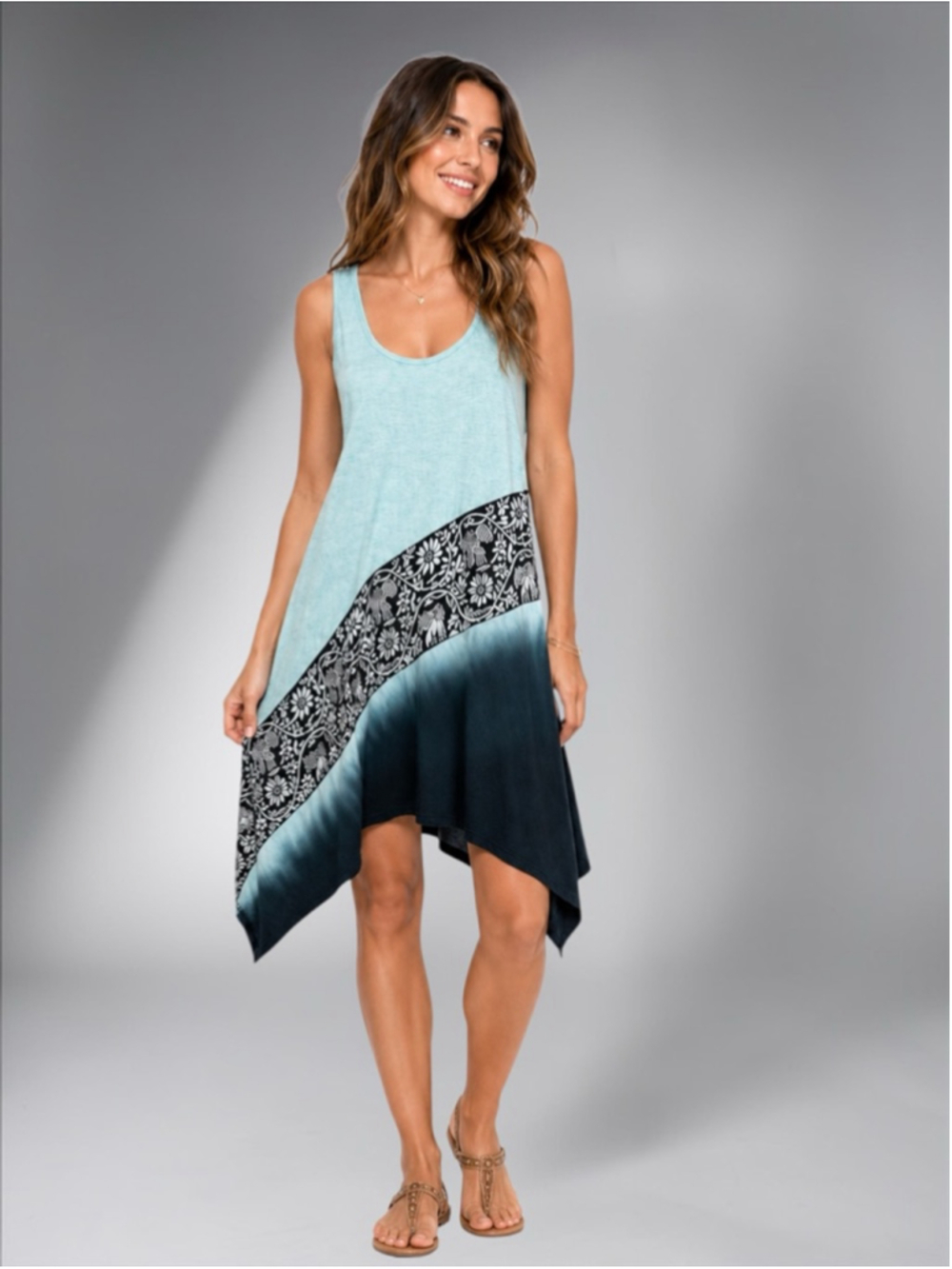 Yak N Yeti Black & Teal Ombré Shark-Bite Tank Tunic – Size M